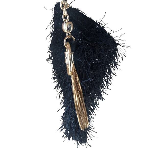Badgley Mischka Feather black with gold hardware evening handbag - Picture 3 of 7